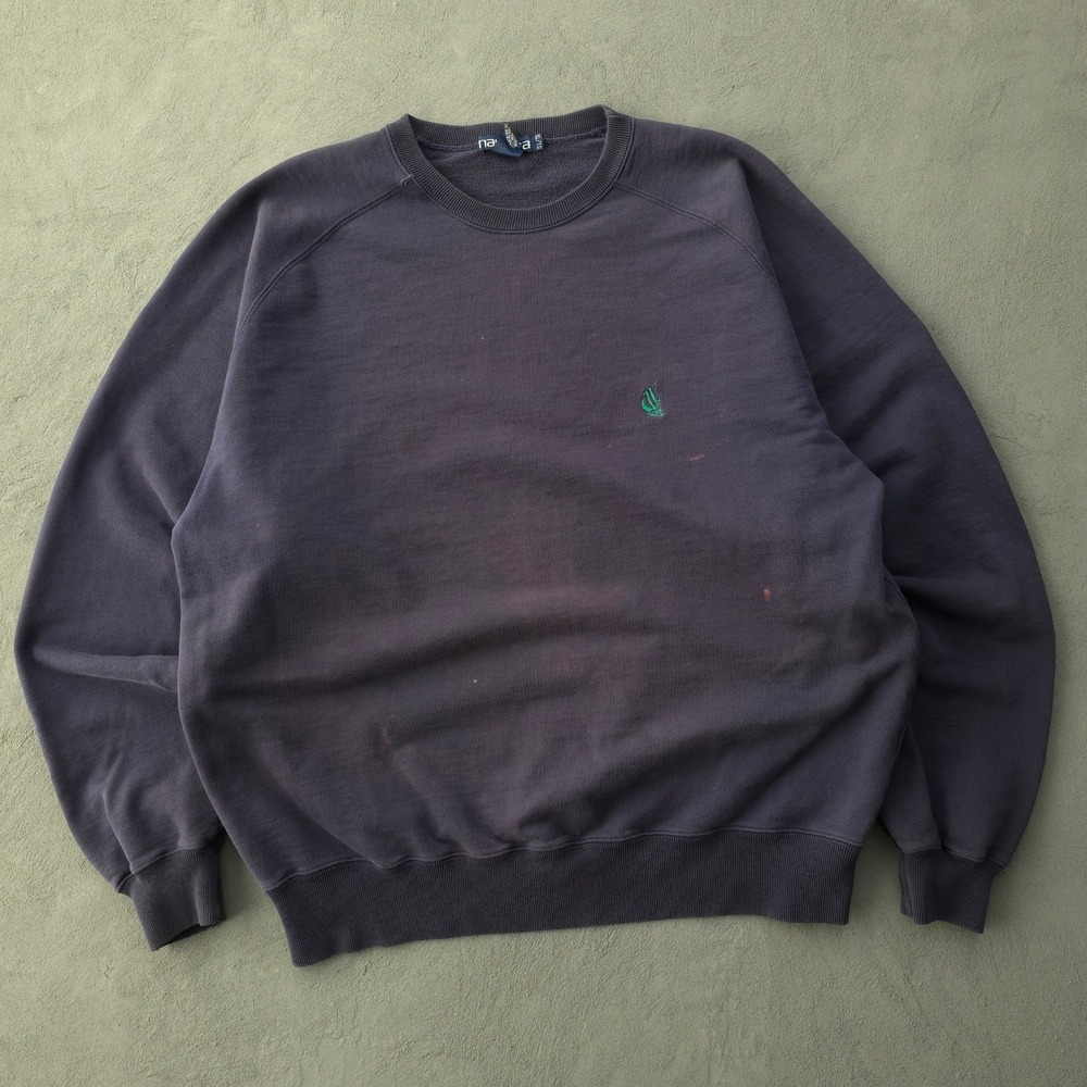 Vintage 90s Nautica Navy Sweatshirt XL Embroidered Logo Raglan